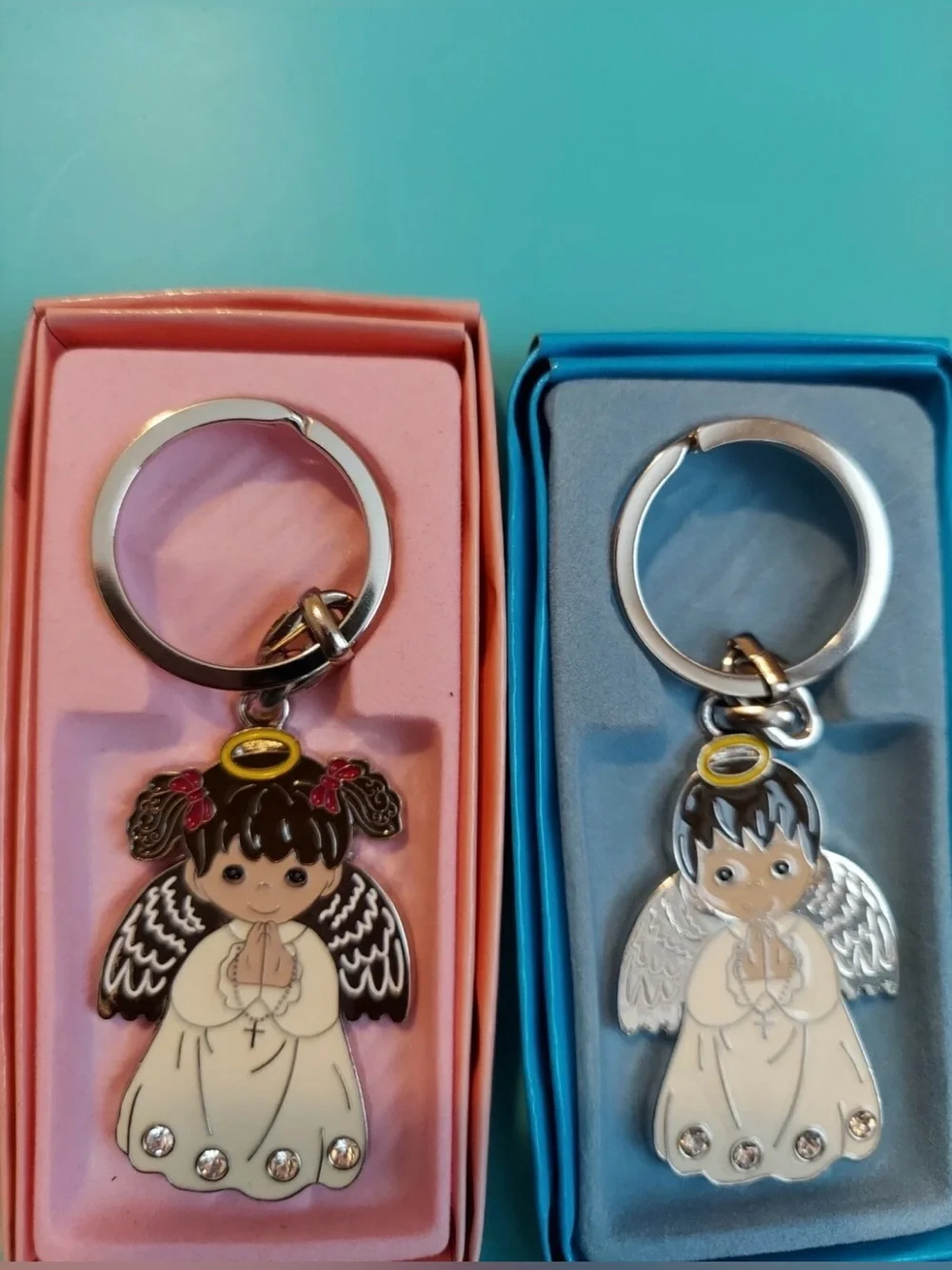 Cute Angel Keychain Set - Pink and Blue Baptism Favors 8 Pieces